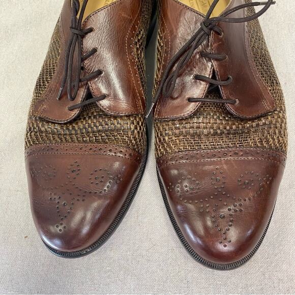 Johnston& Murphy Cellini Mixed Media Woven Leather Cap Toe Oxford Shoe Size 10 - Picture 11 of 14